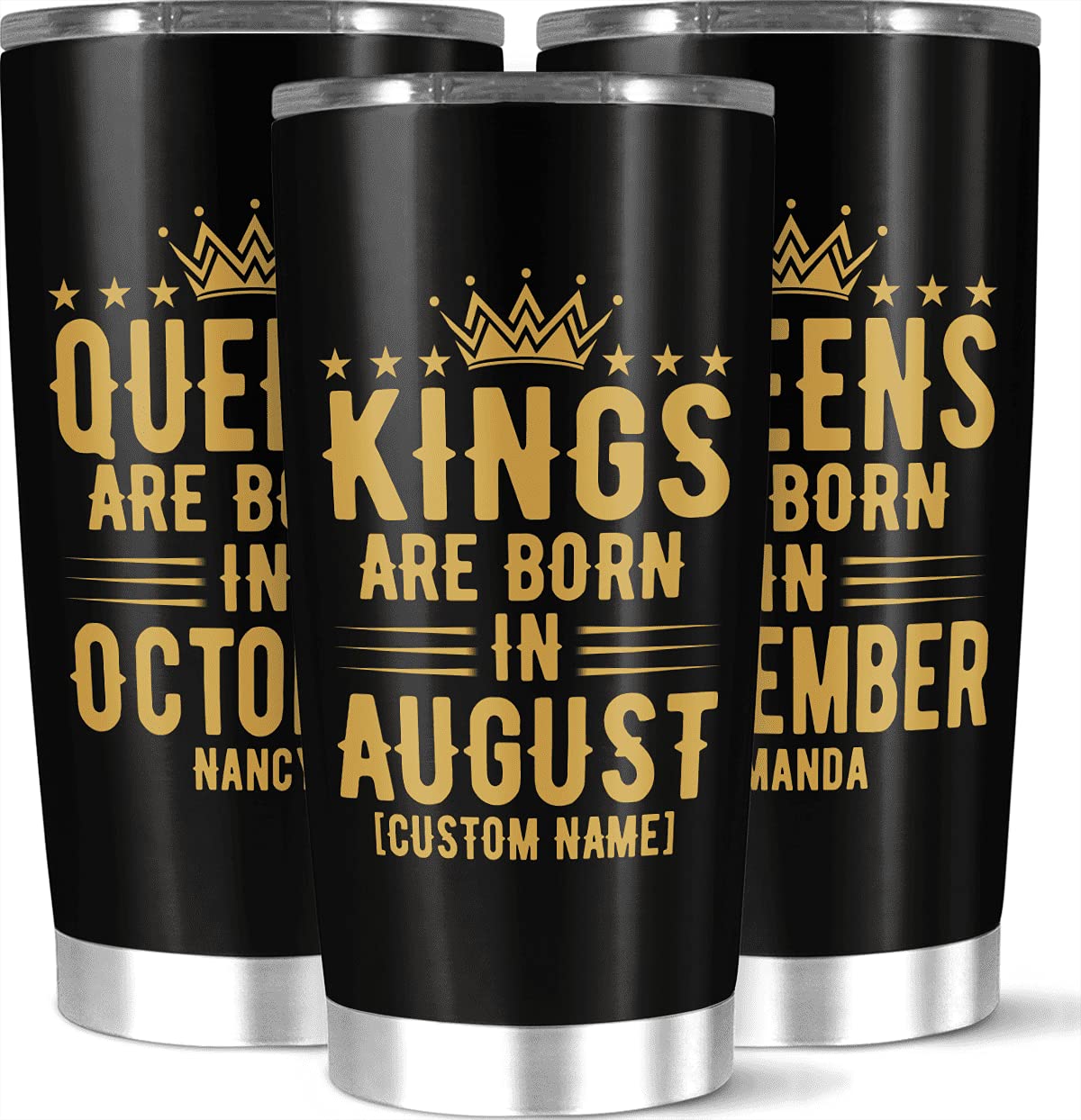 Customized Name Birth Month, Queens Kings Are Born In August Tumbler,  Personalized Coffee Tumblers, Customized 20 30 OZ Insulated Tumblers For Men  Women, Unique Birthday Gift To Use –